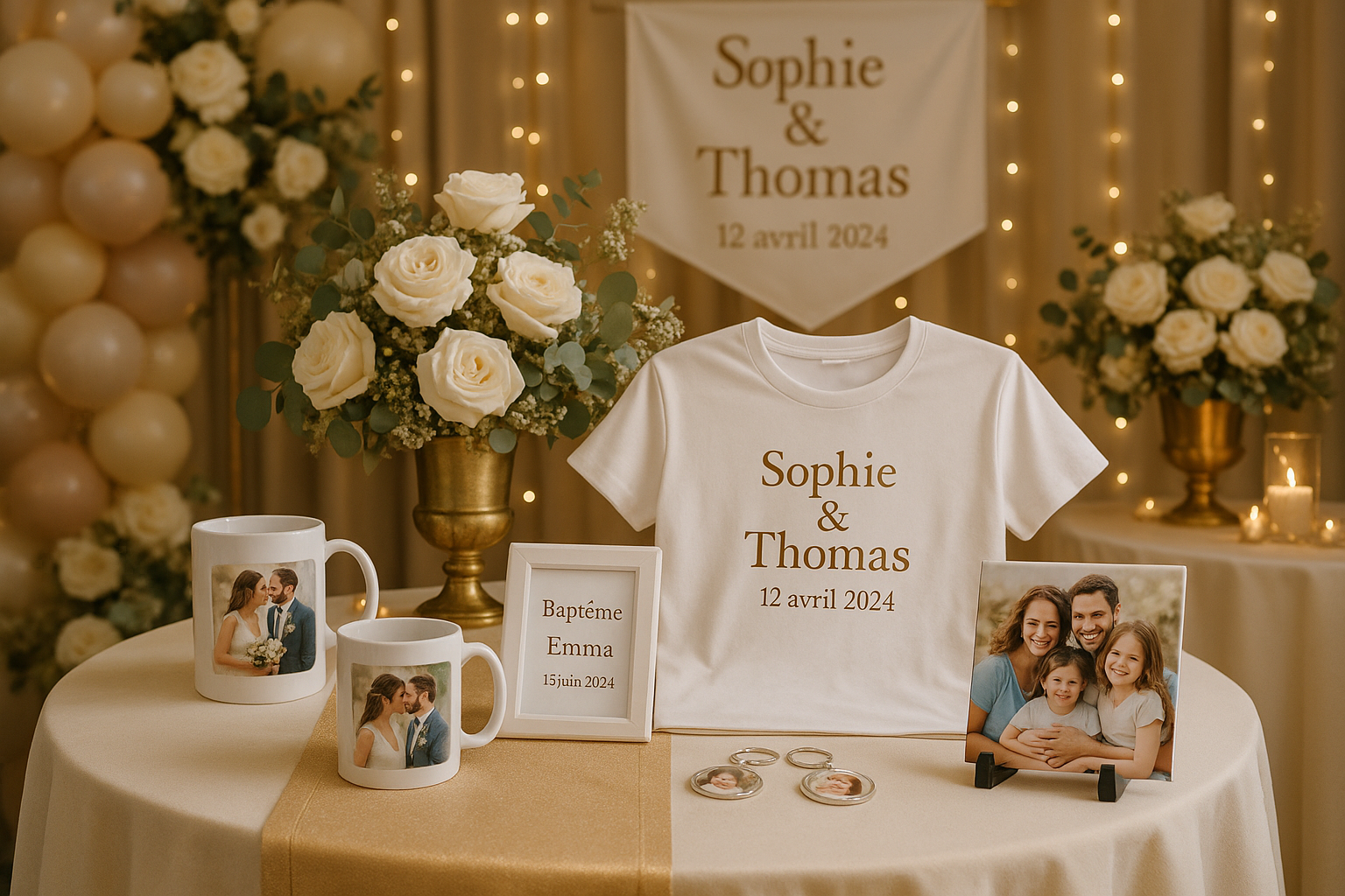 Sublimation d'évènements (anniversaire, mariage, baptême..) par des objets personnalisés et de la décoration